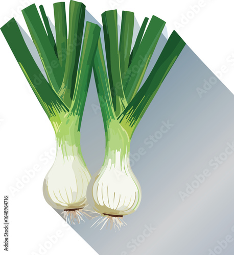 Spring onions with long green stalks, fresh vegetable vector illustration isolated on white. Generative AI