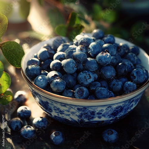 Wallpaper Mural Sunlit Blueberries in Bowl, Garden Setting, Summer Harvest, Food Photography Torontodigital.ca