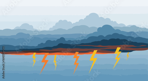 Dramatic Stormy Weather Illustration With Bright Lightning Bolts And Heavy Clouds