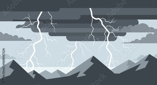 Dramatic Stormy Weather Over Mountainous Landscape Illustration Vector Graphic