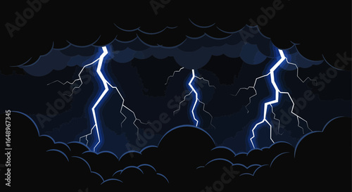 Dramatic Stormy Weather Scene With Flashes Of Light Night With Dark Clouds