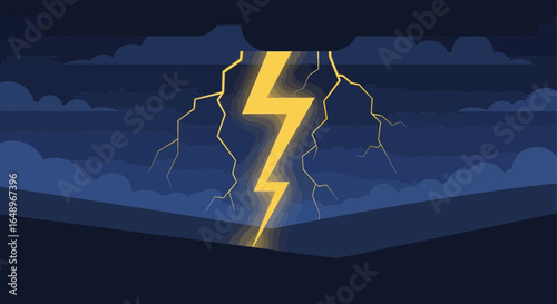Dramatic Thunderstorm Displaying Lightning Striking Through The Night Dark Sky