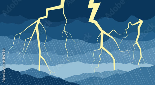 Dramatic Thunderstorm Illustration With Lightning Strikes In A Moody Landscape