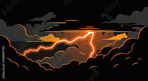 Dramatic Thunderstorm With Lightning Strikes And Dark Overcast Clouds