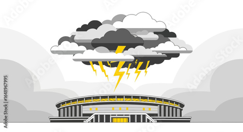Dramatic Weather Overhangs Impressive Grandstand Building Illustration Concept