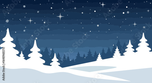 Enchanting Winter Scenery With Snow Covered Trees Against Starry Night