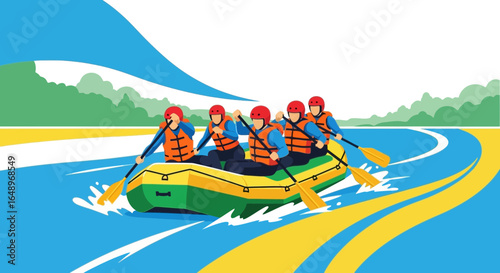 Energetic River Rafting Adventure: A Group of Friends Enjoying the Rapids together