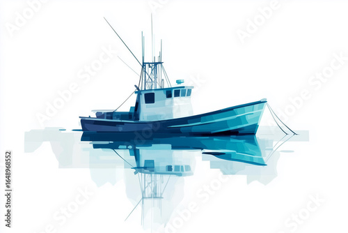 Fishing boat on a light background, illustration
