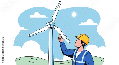 Engineering Technician Inspecting Sustainable Wind Turbine Power Station Structure