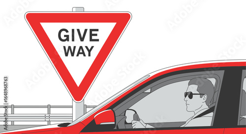 Driving Awareness Emphasizing Road Safety And Observance Of Yield Signage In Urban Setting