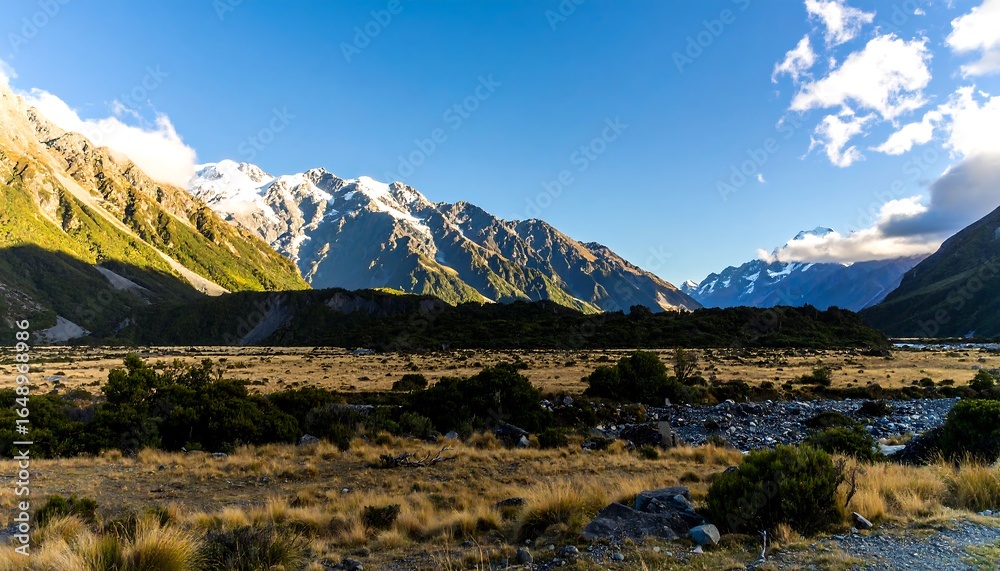 Obraz premium Mountain valley panorama at dawn