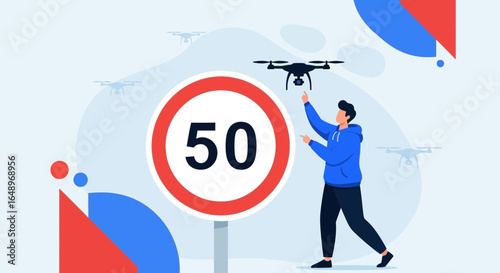Drone Operation Under Restrictions Person Controlling Flying Aerial Vehicle