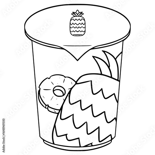 sealed cup pineapple juice drink illustration hand drawn outline vector