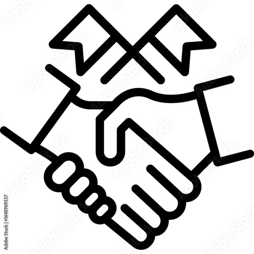 Handshake with crossed flags for ceasefire, treaty, and normalization