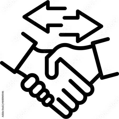 Handshake with arrows symbolizing diplomacy, deals, and two-way agreements
