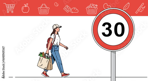Eco Conscious Woman Walking From Groceries On Urban Low Speed Limit Zone