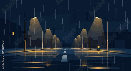 Evening Rain Creates a Calm Scene On the Streets City at Night