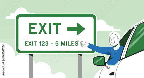 Excited Driver Approaching Exit On Freeway For Road Trip Adventure