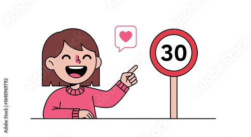 Excited Woman Celebrating Her Thirtieth Birthday With Happiness Vector Illustration