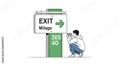Exit Sign Photography on Road Trip with Modern Minimalist Design Vector