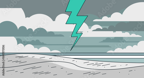 Electric Storm By The Shoreline With Heavy Cloud Formations And Turquoise Flash