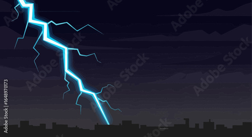 Electric Storm Over City Skyline Striking With Forceful Energy And Intensity