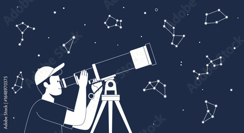 Exploring The Universe Young Astronomer Gazing At Distant Constellations Through Telescope