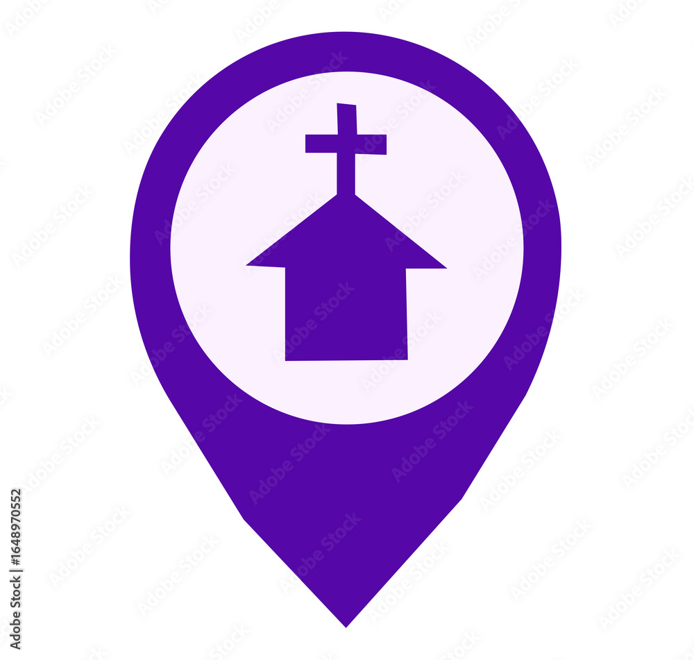 Obraz premium map pointer with chruch sign icon on white background