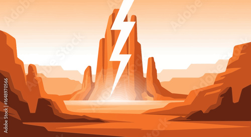 Electrifying Desert Landscape With Dynamic Energy Bolt And Warm Tones
