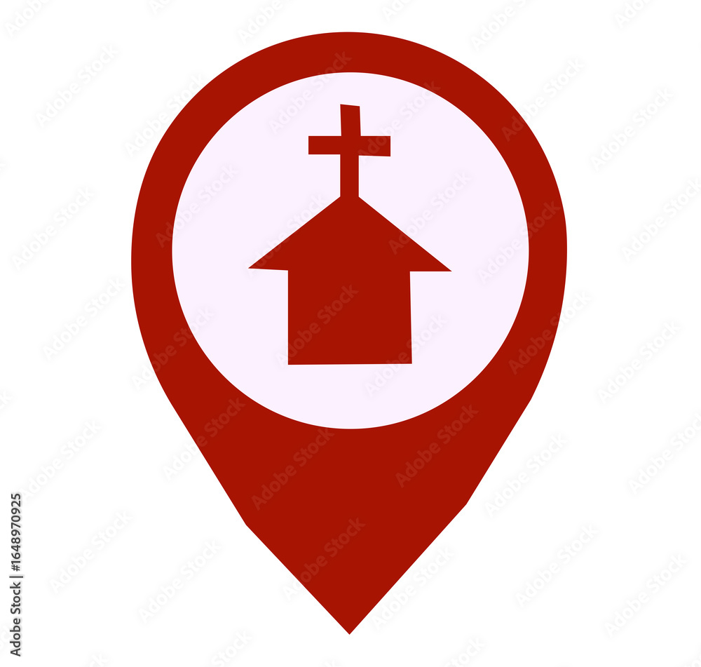Obraz premium map pointer with chruch sign icon on white background
