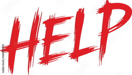 Red Help Text on White, Handwritten Style, Paint Stroke Effect, Bold Letters