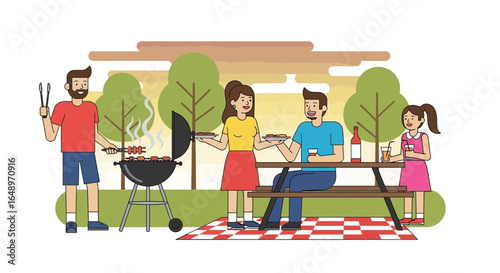 Family Enjoying Backyard Barbecue Gathering In The Park On A Sunny Day