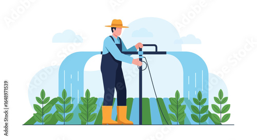 Farmer Operating Irrigation System For Plant Cultivation In Agricultural Fields