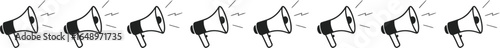 Several Black And White Megaphone Icon With Sound Lines On Transparent Backdrop
