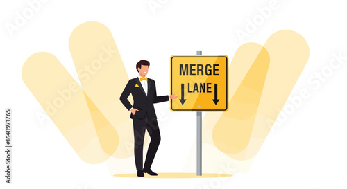 Elegant Man In Suit Suggests Merging Lanes And Safe Driving Protocol