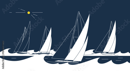 Elegant Sailing Regatta On A Sunny Day Marine Vector Illustration