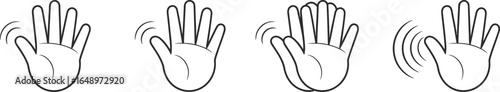 Waving Hand Cartoon Line Art Gestures on White Background Design