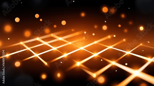 A mesmerizing orange and black abstract background with glowing lines and bokeh lights.