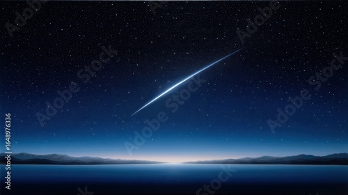 A stunning night sky with a meteor streaking across the starry horizon.