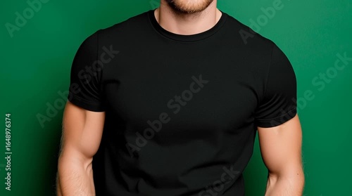 Man with a black tshirt mockup on a green screen