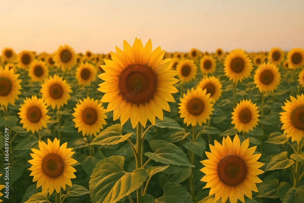 Fototapeta premium Vibrant sunflower field landscape.