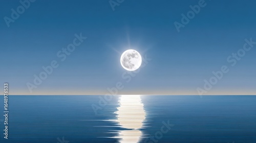 A serene moonlit ocean landscape with gentle waves and a bright full moon.