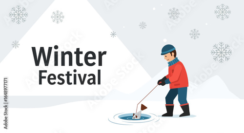 Festive Winter Scene Ice Fishing Adventure Holiday Vacation Flat Vector Design