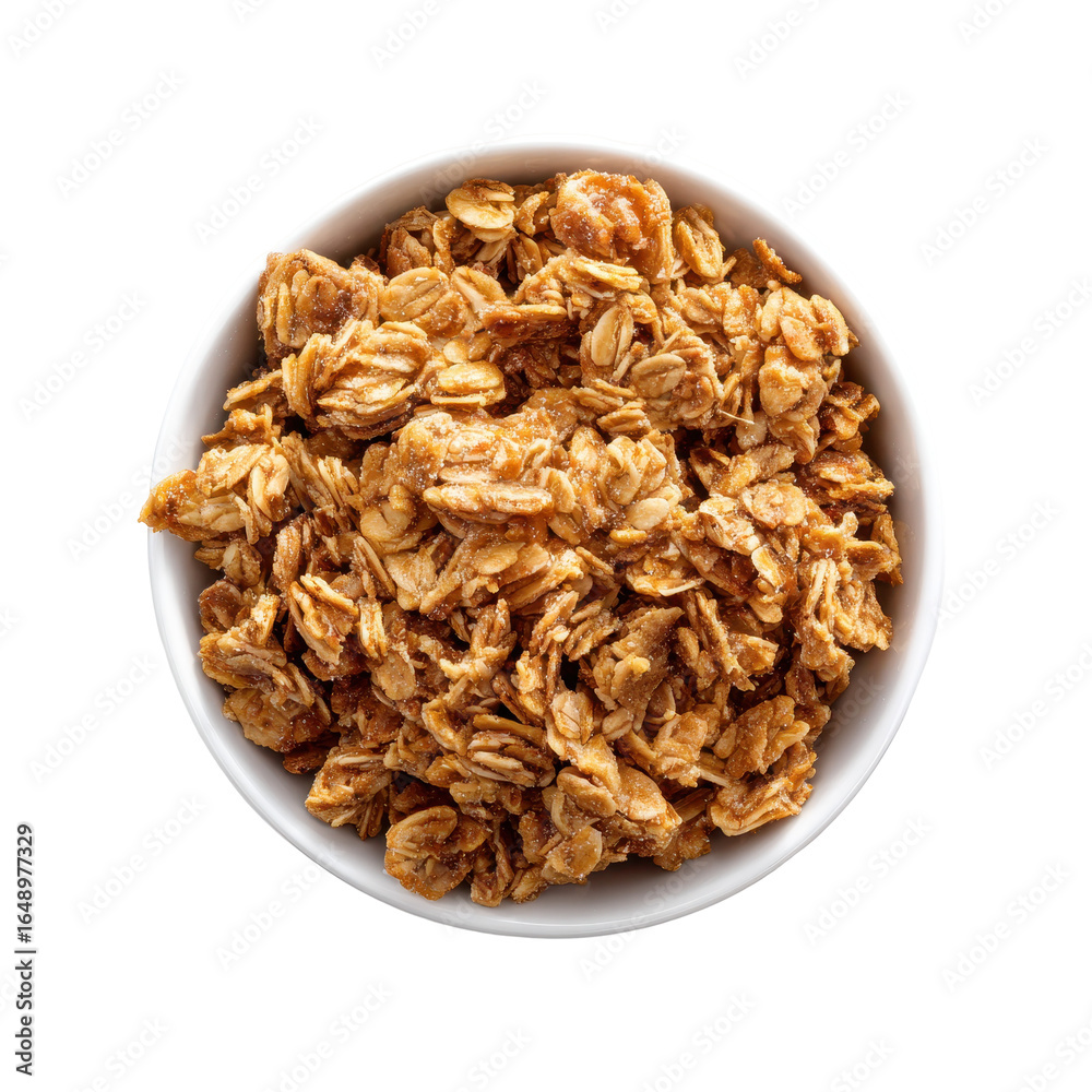 Obraz premium A white bowl filled with granola, isolated on transparent background