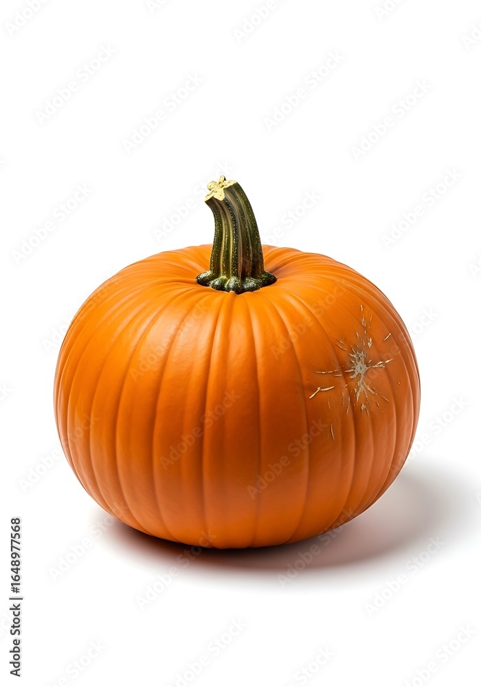 Single Orange Pumpkin with Stem and Imperfection on White Background Single Orange Pumpkin with Stem and Imperfection on White Background