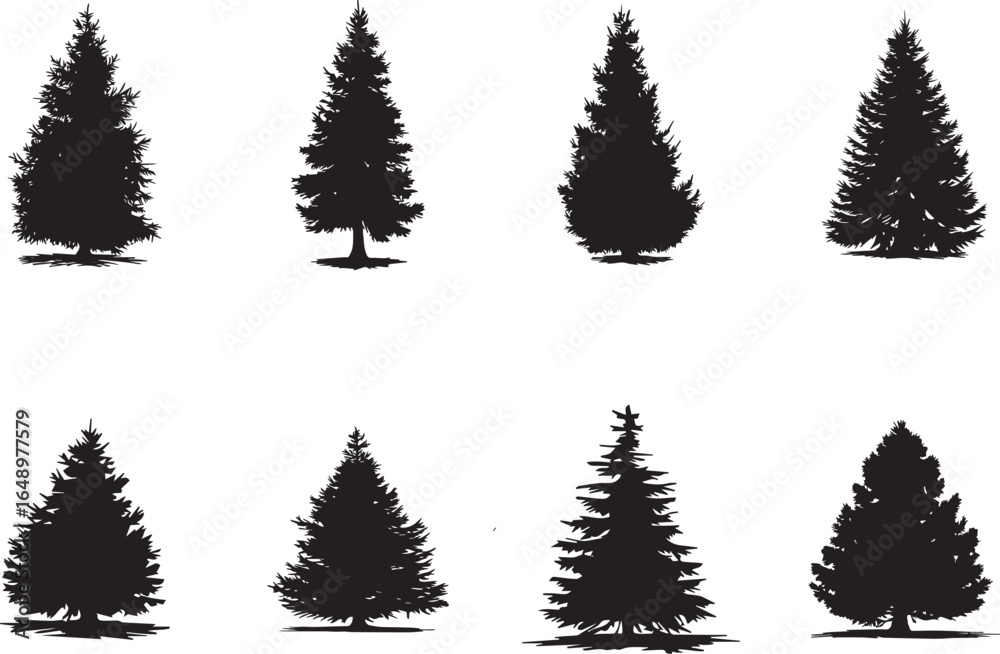 Fototapeta premium Silhouette Collection of Coniferous Trees for Christmas Trees