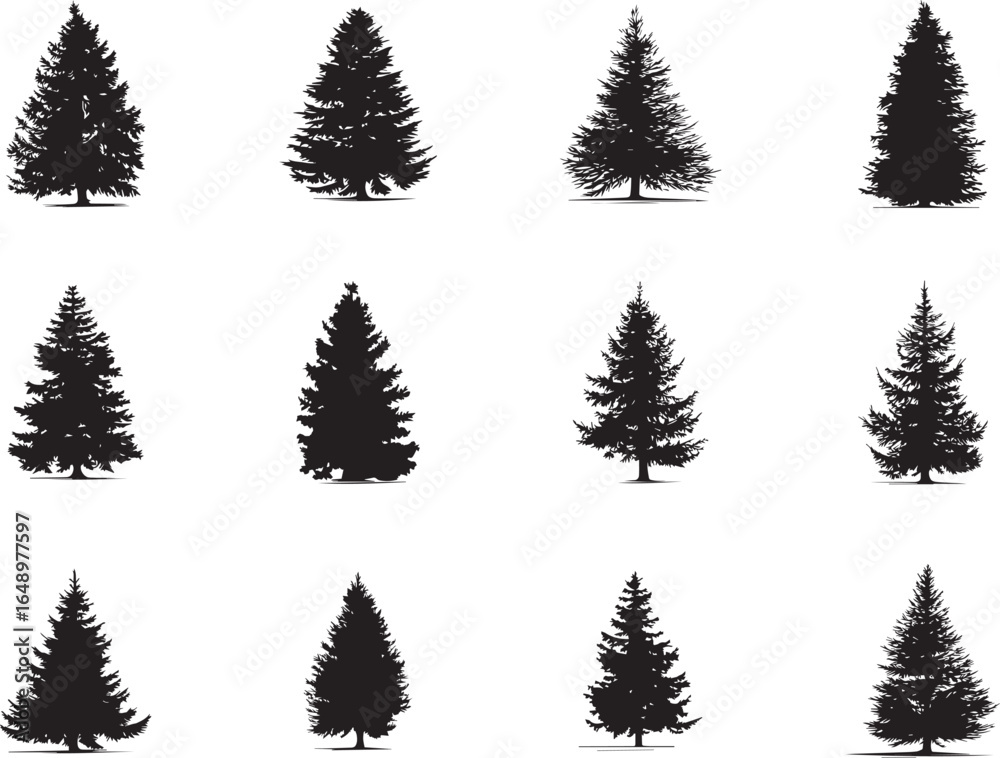 Obraz premium Different Style Black Christmas Tree Silhouette