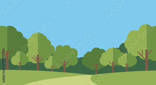 Flat Design Woodland Landscape With Lush Green Trees And Sky Backdrop