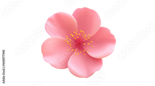 Delicate pink flower with bright yellow stamen illustration on transparent background