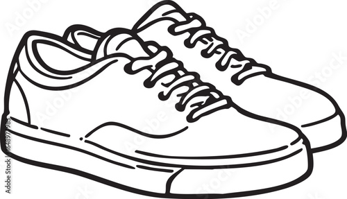 Casual Lace-Up Shoes Vector – Black and White Outline Illustration with Stitching Details for Fashion, Retail, or Design Projects
